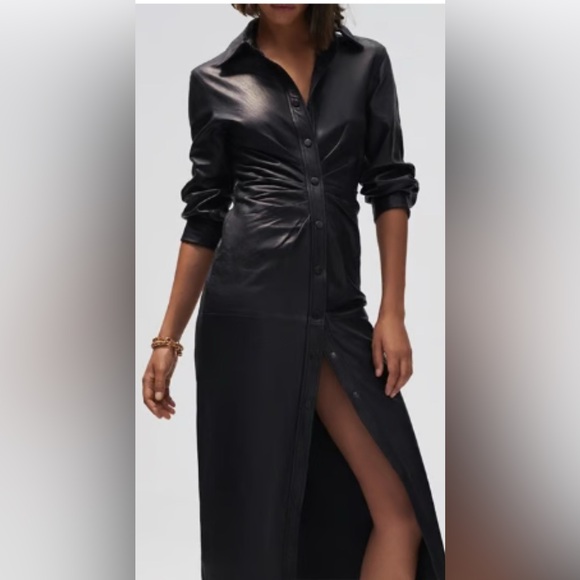 Midi Dress Zara Ruched Faux Leather Dress Faux Leather Dress Zara A Line  TikTok
